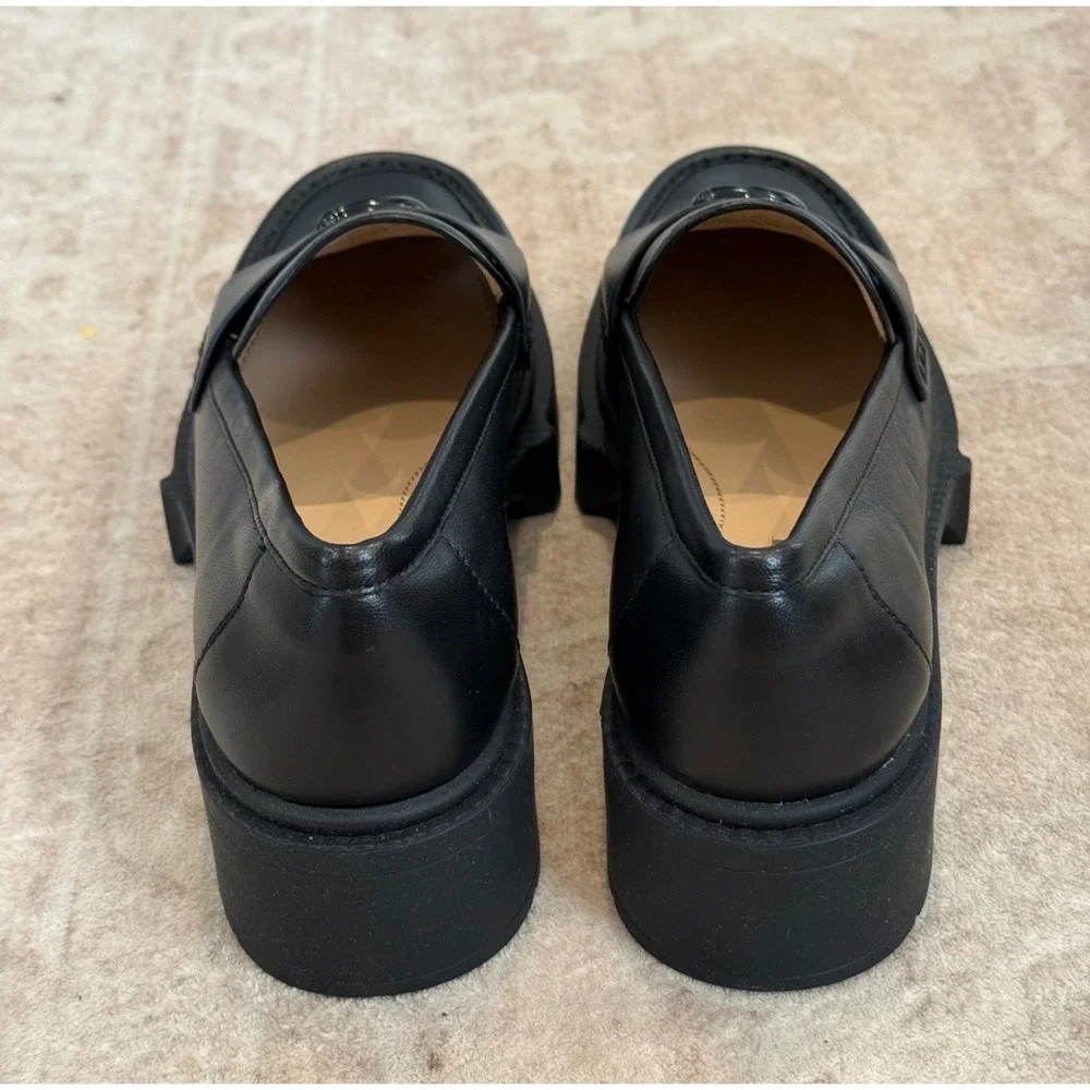Coach Leah Leather Platform Lug Sole Loafers Black Size 7.5B